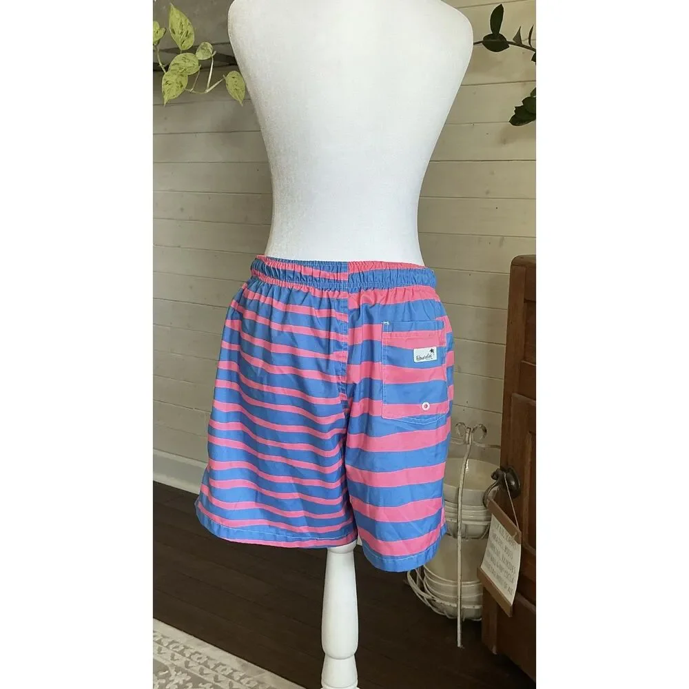 Boardies Pink & Blue Striped Mesh Lined Swim Trunks/Bathing suit shorts mens med